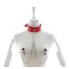 Unisex Red Leather Neck Collar With Nipple Clamp